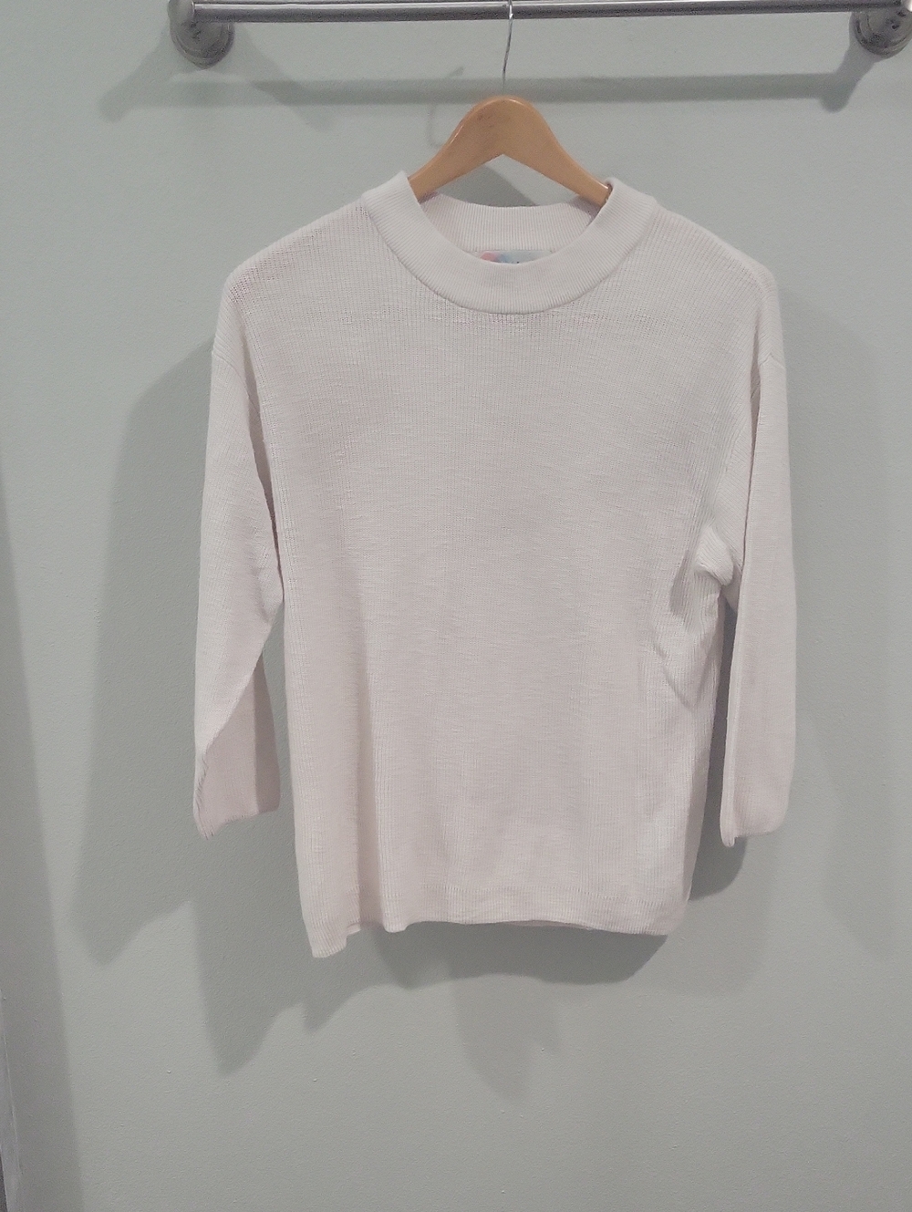 Free People Cream Ribbed Long Sleeve Crew Top